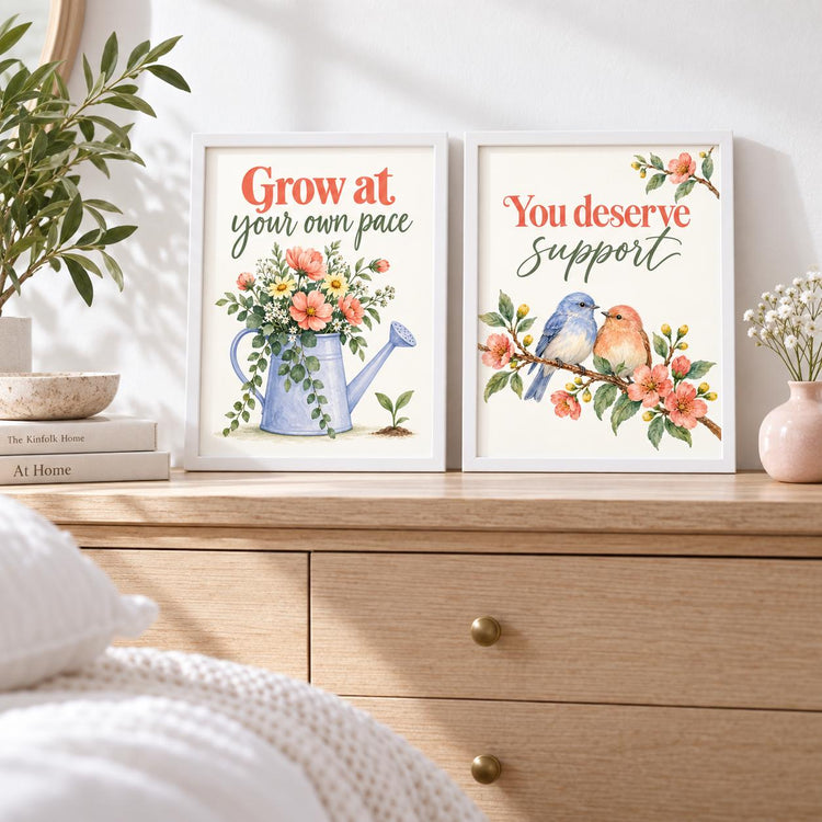Mental Health Wall Art Set, Floral Encouragement Prints (Digital Download)