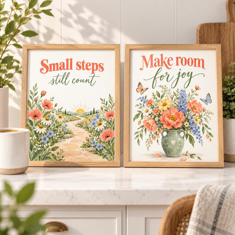 Mental Health Wall Art Set, Floral Encouragement Prints (Digital Download)