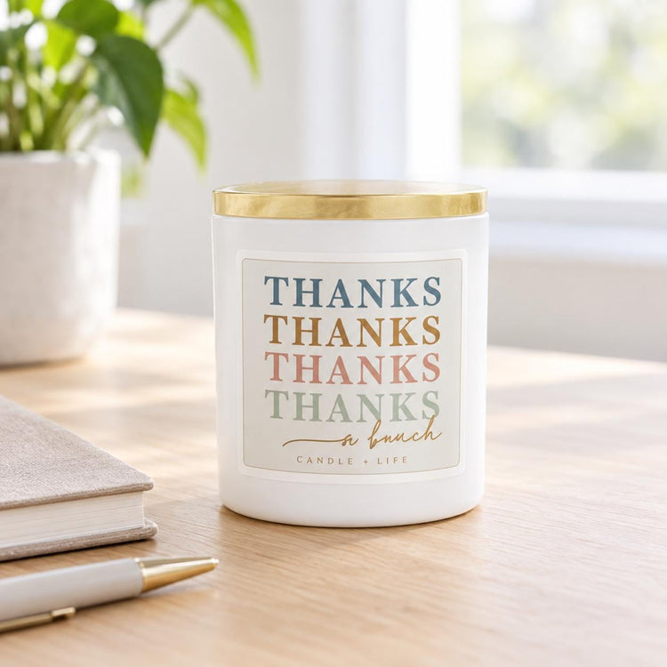 Colorful Thanks Jar Candle, Wooden Lid, Appreciation Gift for Teacher, Coworker, Friend