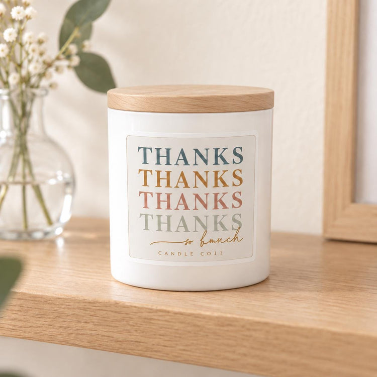 Colorful Thanks Jar Candle, Wooden Lid, Appreciation Gift for Teacher, Coworker, Friend