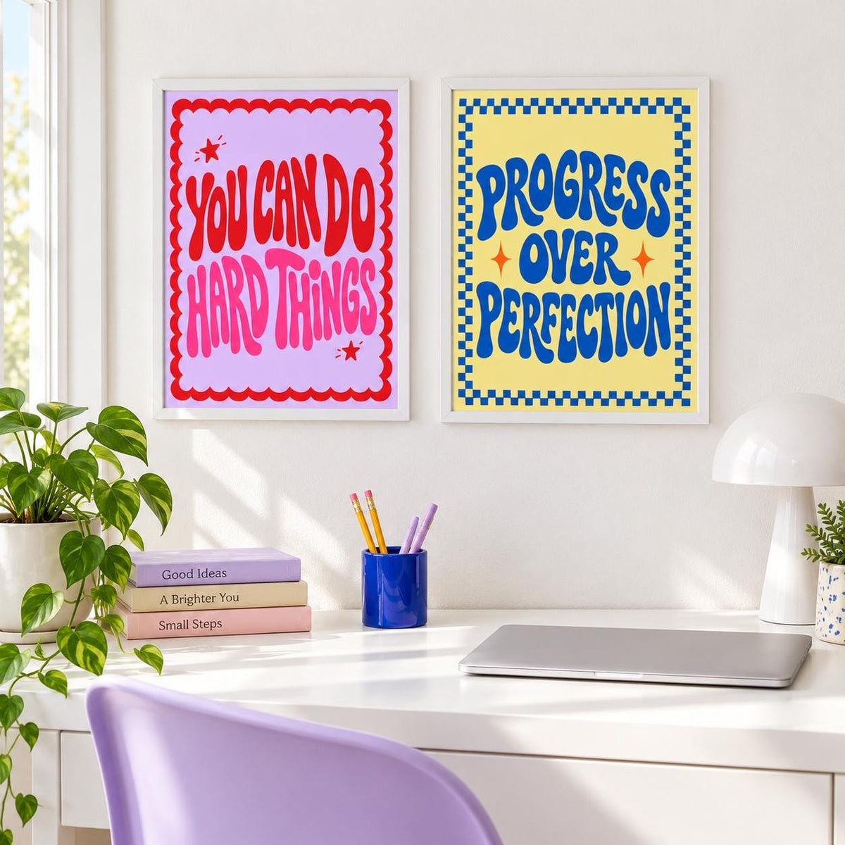 Preppy Affirmation Poster Set of 12, Colorful Motivational Wall Art, 8.5x11 Printable Digital Download