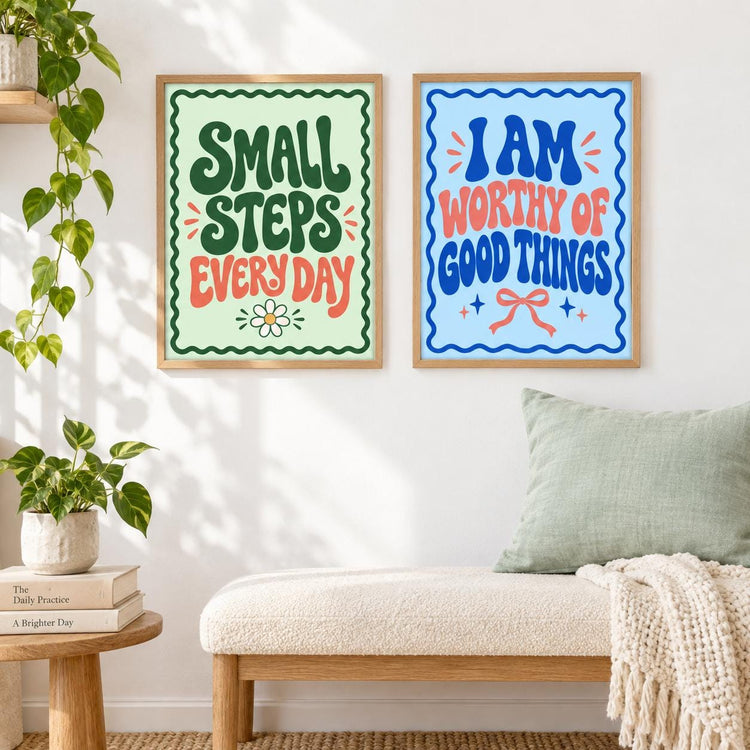 Preppy Affirmation Poster Set of 12, Colorful Motivational Wall Art, 8.5x11 Printable Digital Download