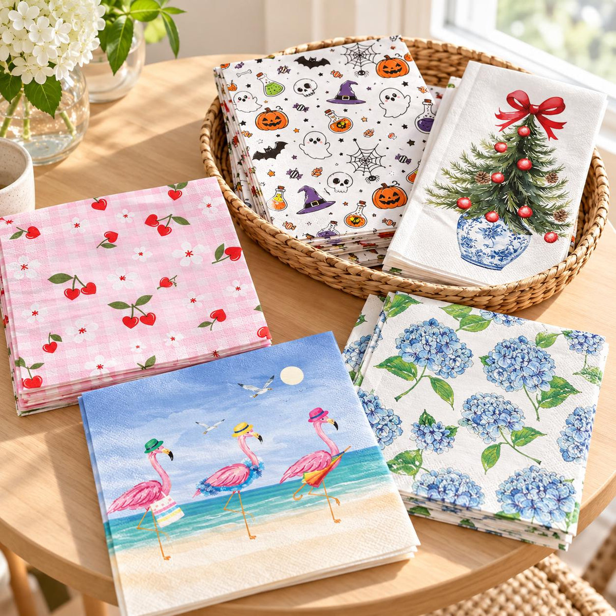 40-Piece Decoupage Napkin Variety Pack, Floral, Christmas, Halloween, Animal, Fruit Themes
