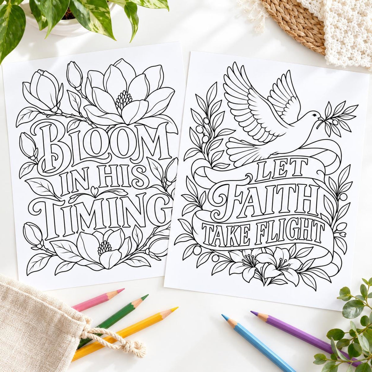 24 Christian Coloring Pages for Adults, Faith & Encouragement Printable PDF, 8.5 x 11 Digital Download