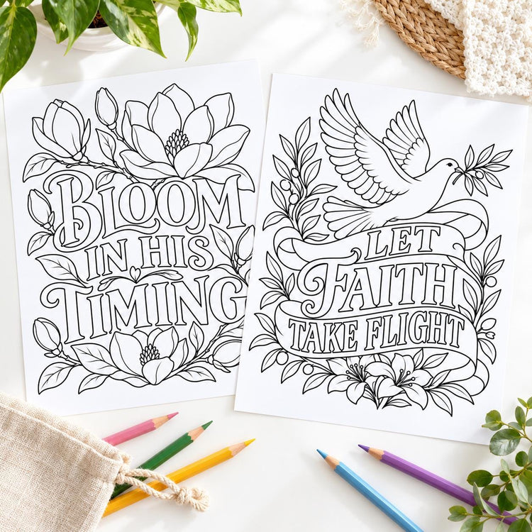 24 Christian Coloring Pages for Adults, Faith & Encouragement Printable PDF, 8.5 x 11 Digital Download