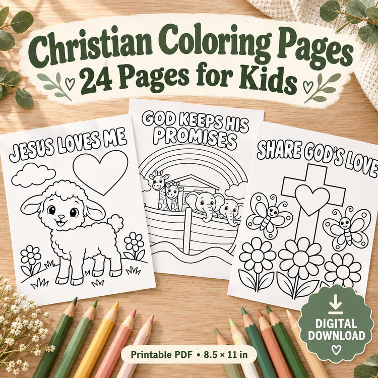 Christian Kids Coloring Pages, 24 Bible Activity Sheets, Sunday School Printable PDF, Instant Download