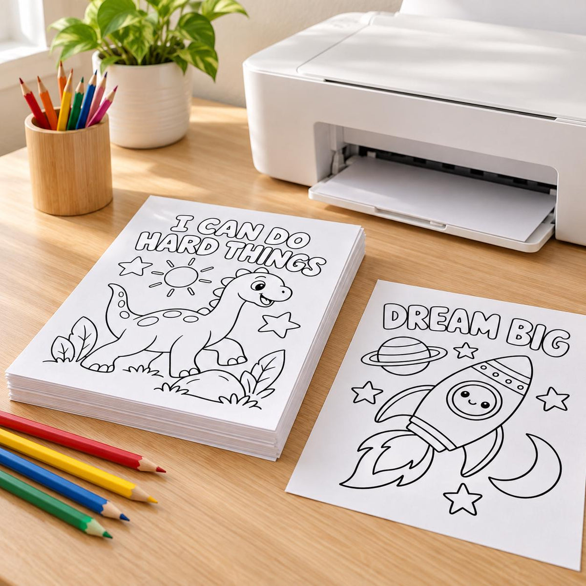 Kids Motivational Coloring Pages, 24 Positive Affirmation Printables, Classroom and Home PDF