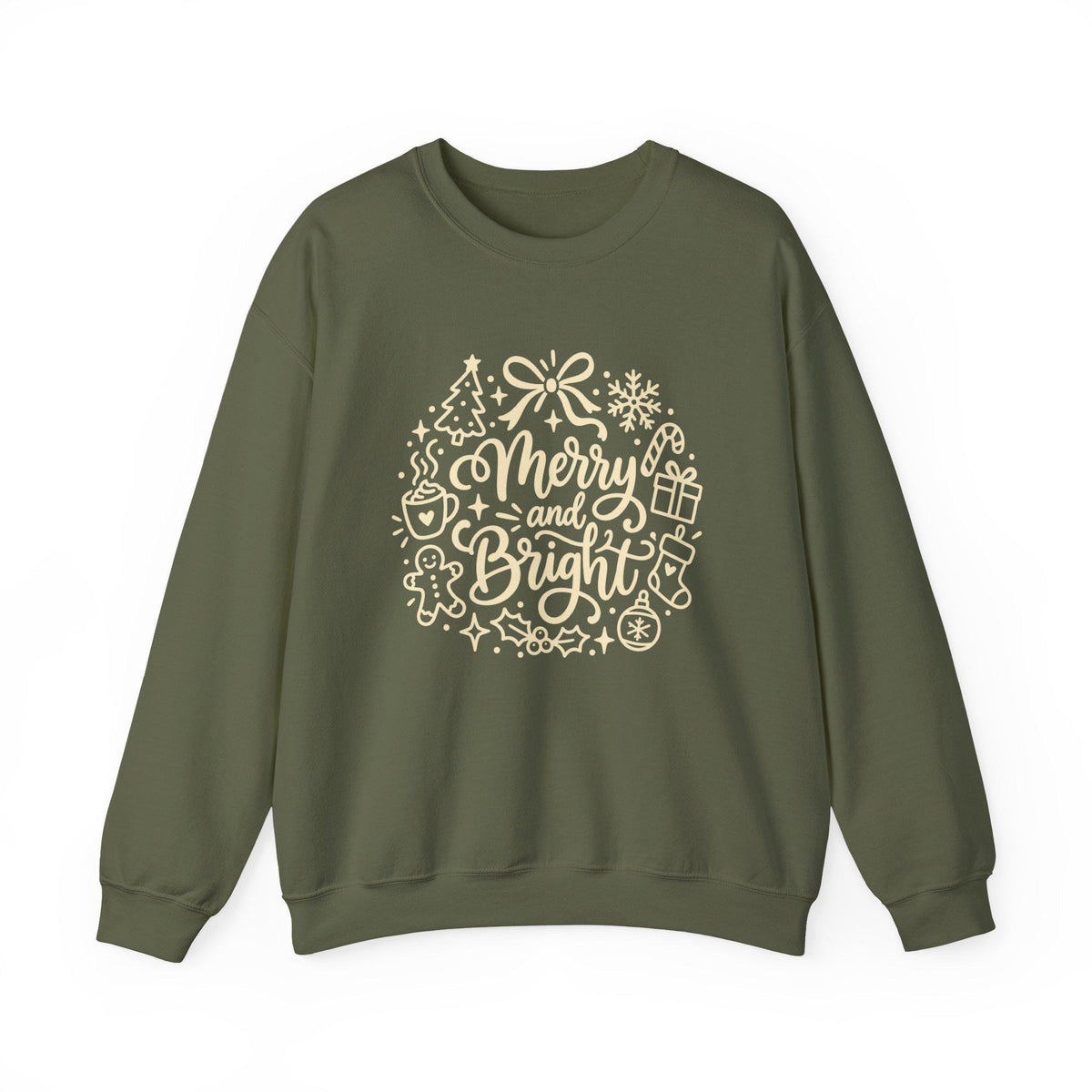 Merry and Bright Christmas Wreath Sweatshirt, Crewneck Holiday Sweater for Women