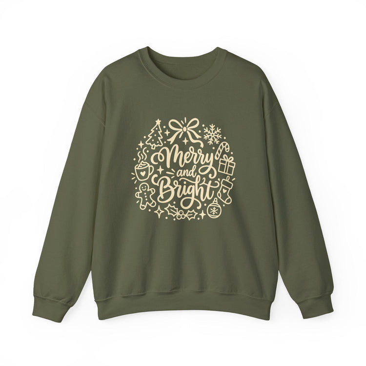 Merry and Bright Christmas Wreath Sweatshirt, Crewneck Holiday Sweater for Women