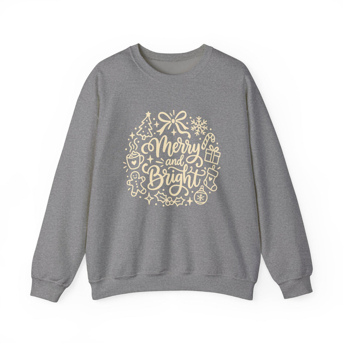 Merry and Bright Christmas Wreath Sweatshirt, Crewneck Holiday Sweater for Women