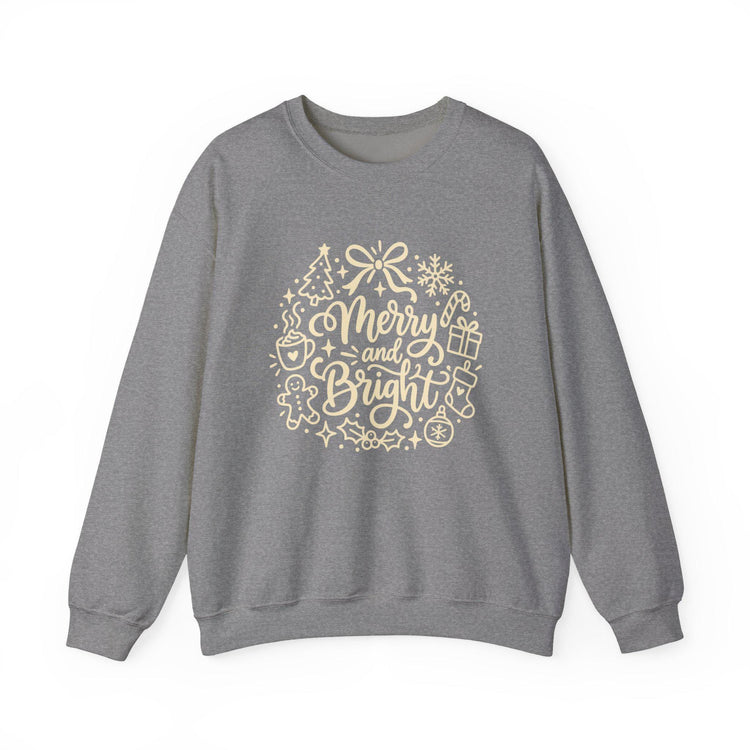 Merry and Bright Christmas Wreath Sweatshirt, Crewneck Holiday Sweater for Women