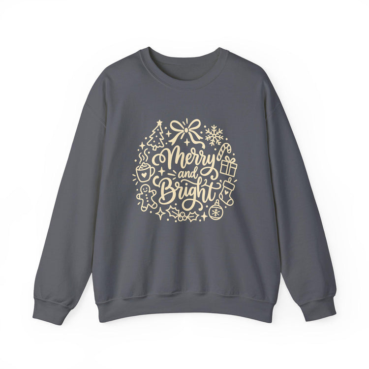 Merry and Bright Christmas Wreath Sweatshirt, Crewneck Holiday Sweater for Women