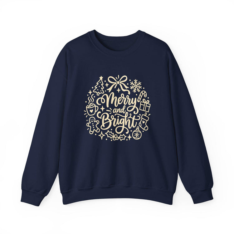 Merry and Bright Christmas Wreath Sweatshirt, Crewneck Holiday Sweater for Women