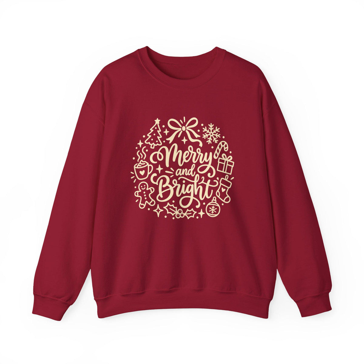Merry and Bright Christmas Wreath Sweatshirt, Crewneck Holiday Sweater for Women