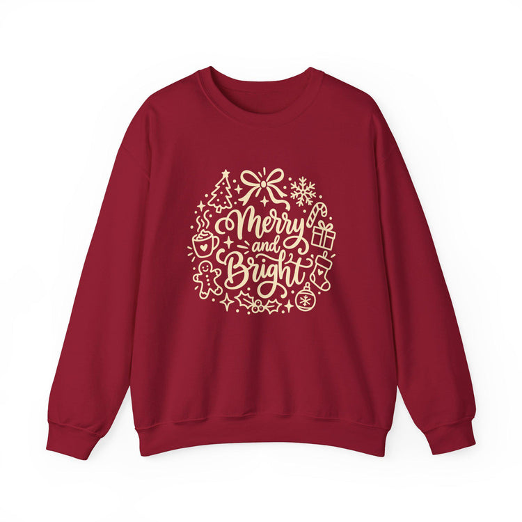 Merry and Bright Christmas Wreath Sweatshirt, Crewneck Holiday Sweater for Women