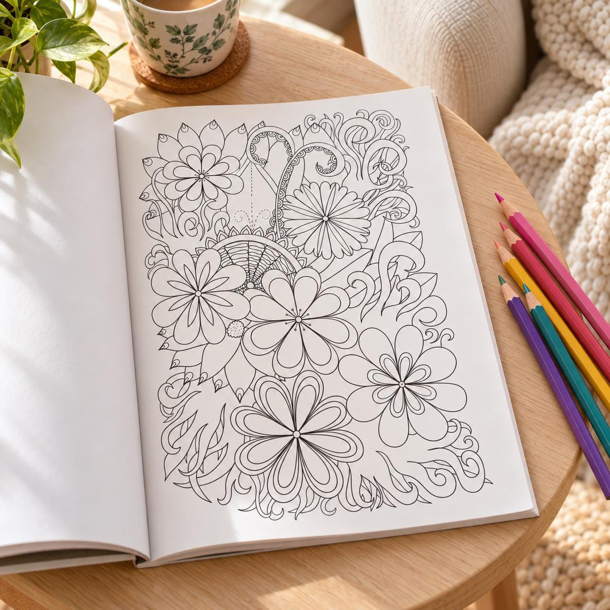 Chill & Unwind Adult Coloring Book, Floral Mandala, Heart Designs (Physical Book)