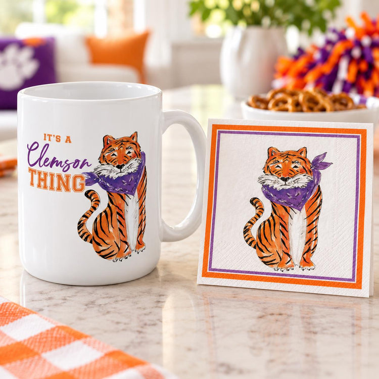Clemson Tiger Mug and Napkin Set, Orange Purple Game Day Gift