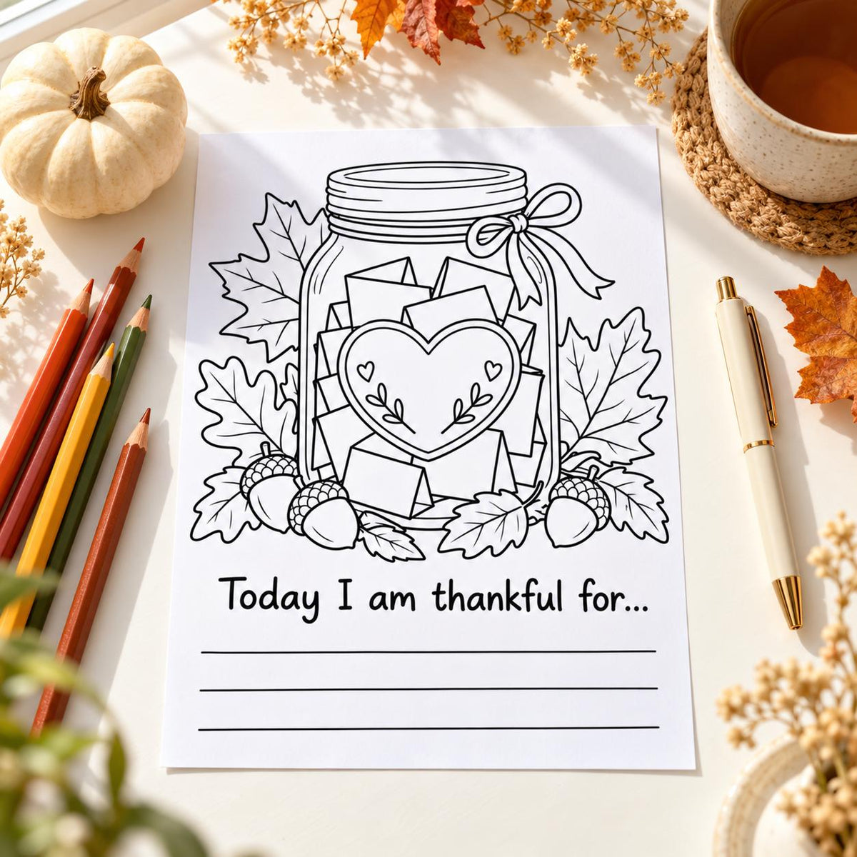 Thanksgiving Coloring Pages Printable, 24 Thankful Hearts Fall Designs, Gratitude Activity PDF