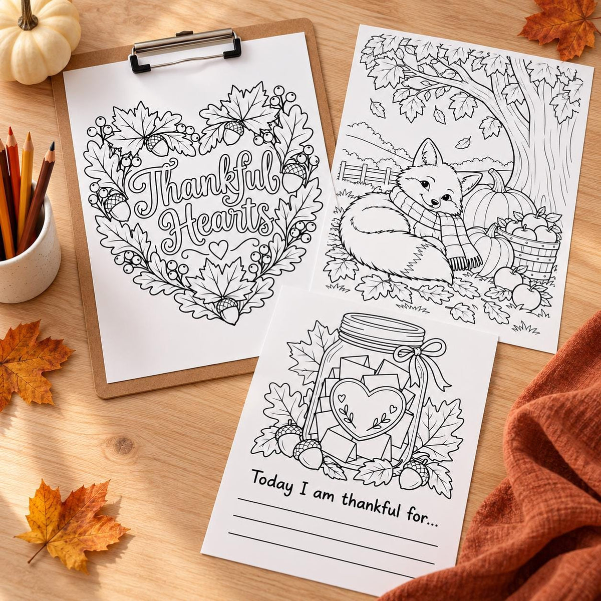 Thanksgiving Coloring Pages Printable, 24 Thankful Hearts Fall Designs, Gratitude Activity PDF