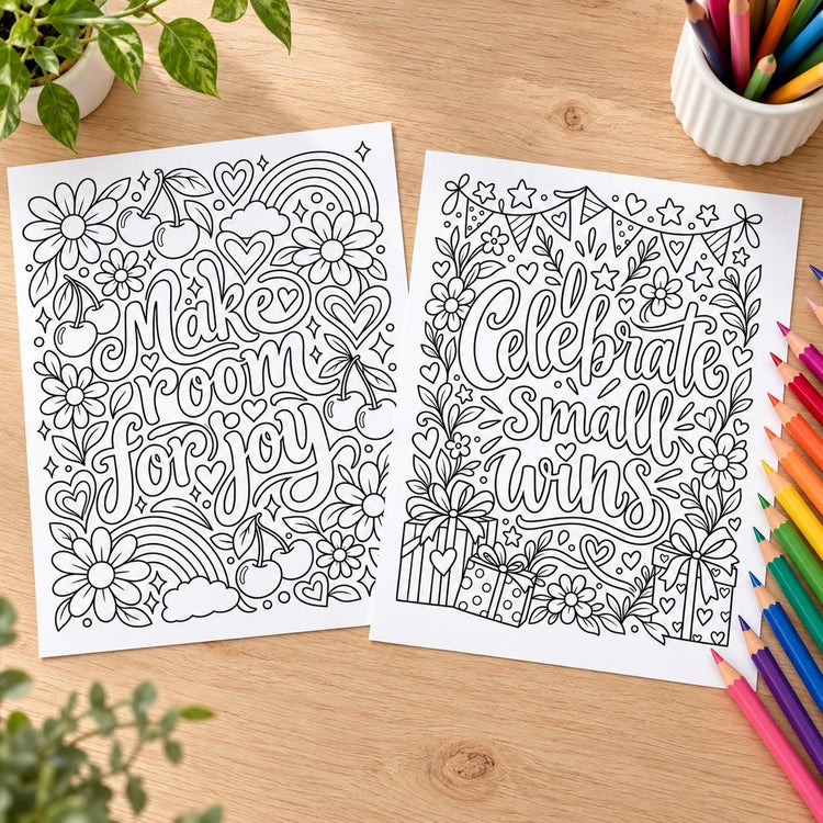 Mental Health Coloring Pages, 24 Printable Self Care and Calming Designs, Digital Download PDF