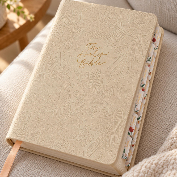 Large Print Compact Bible, Cream Floral Hosanna Revival, NLT (Optional Set)