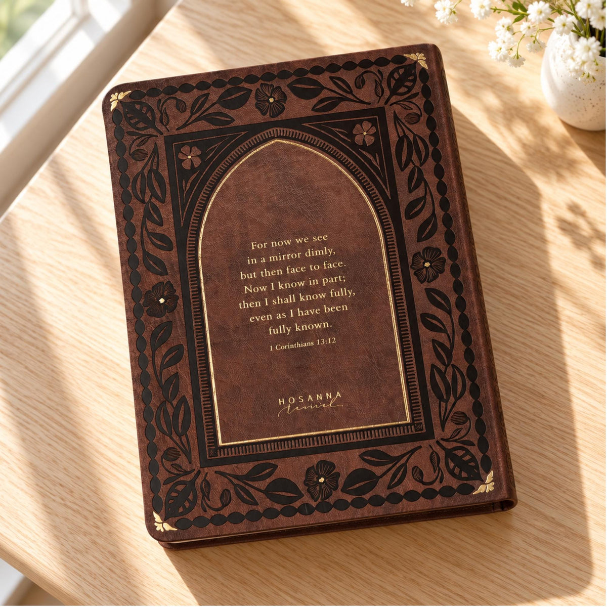 Brown Floral ESV Journaling Bible, Leather-Like Softcover, 2-Inch Lined Margins
