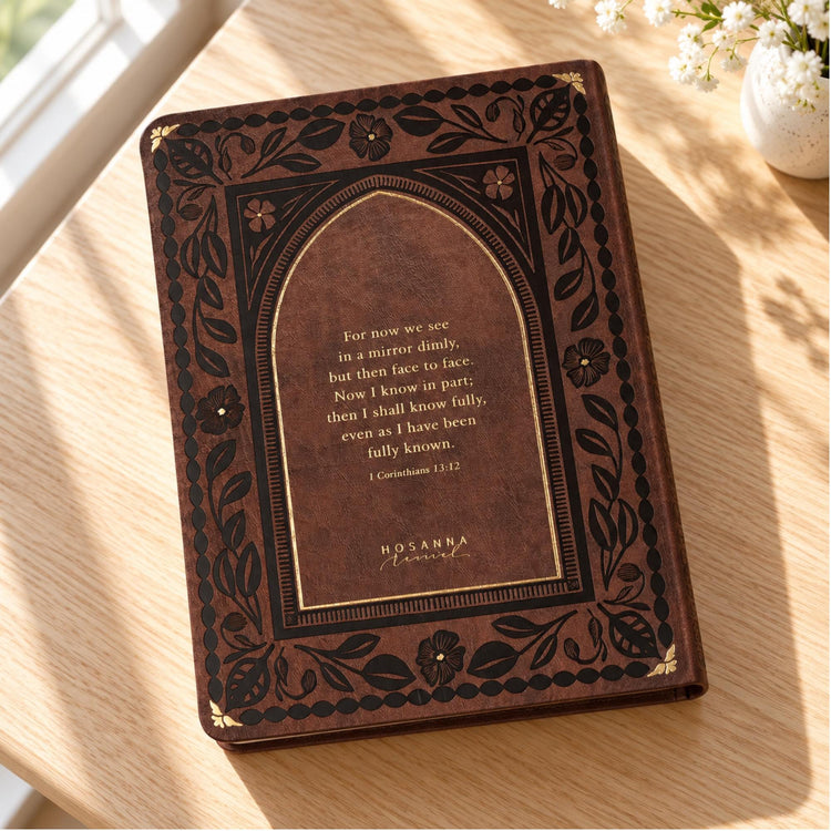 Brown Floral ESV Journaling Bible, Leather-Like Softcover, 2-Inch Lined Margins