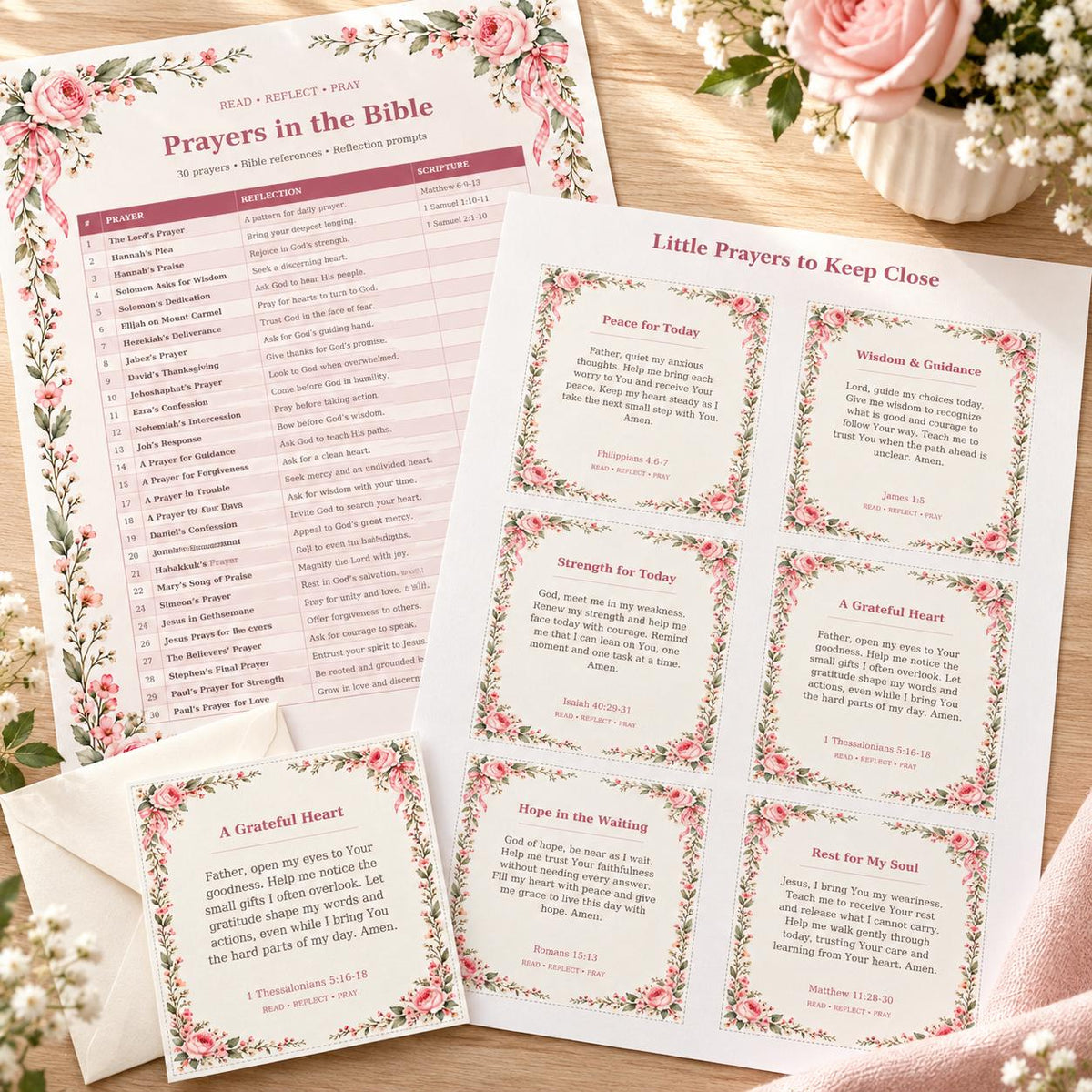 Floral Prayer Journal Set, Bible Study Companion, Digital Download