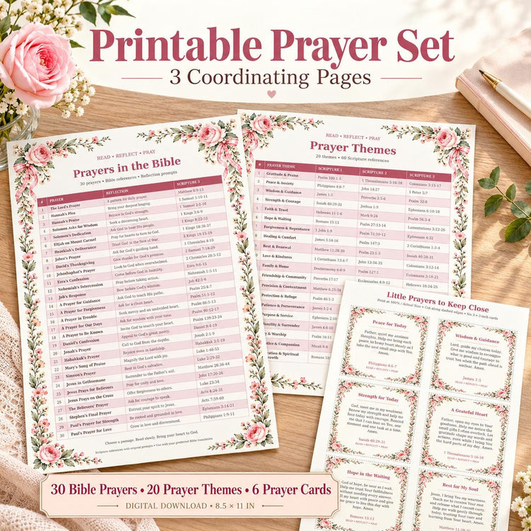 Floral Prayer Journal Set, Bible Study Companion, Digital Download
