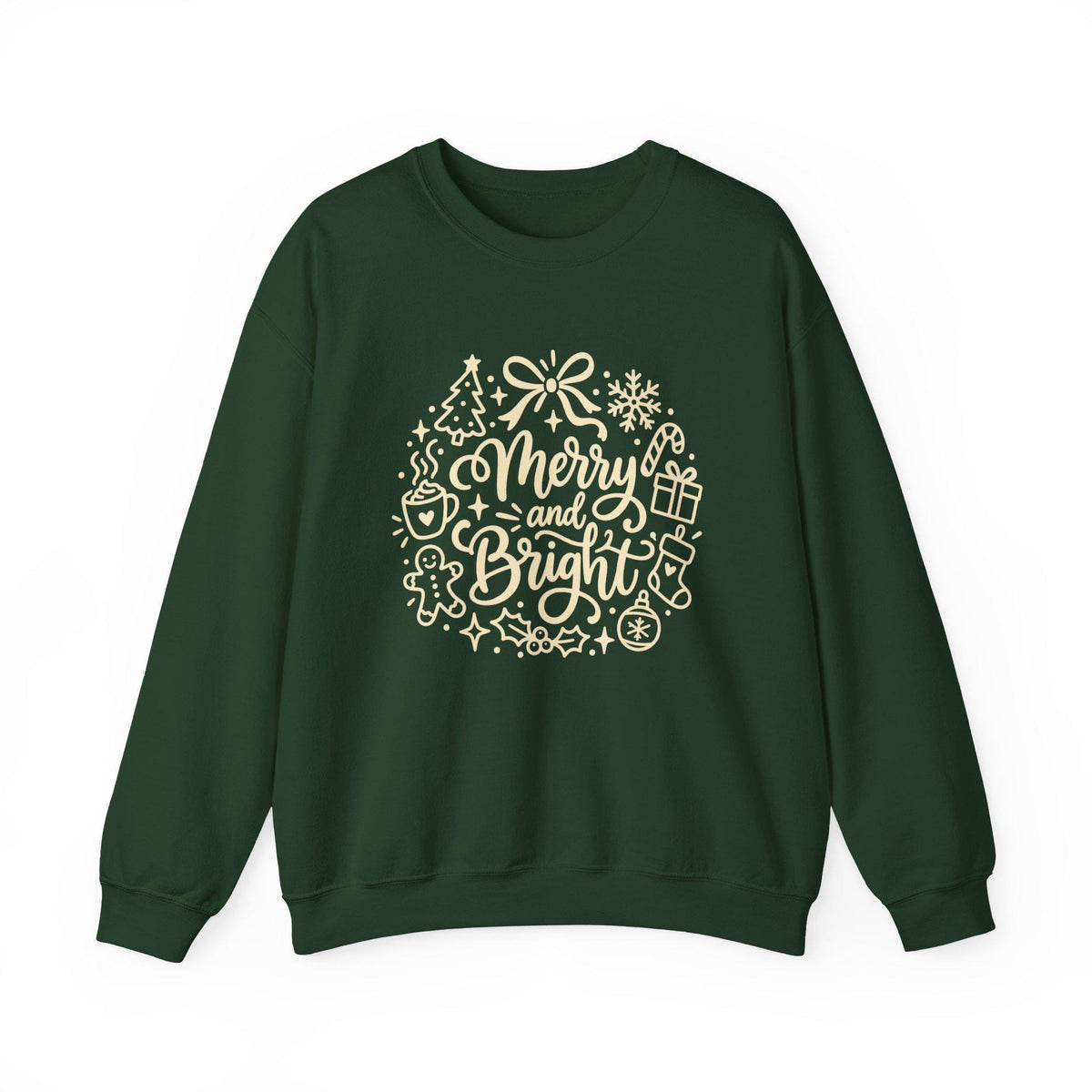 Merry and Bright Christmas Wreath Sweatshirt, Crewneck Holiday Sweater for Women