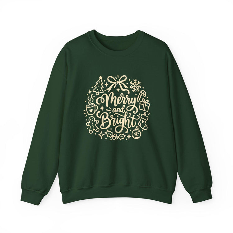 Merry and Bright Christmas Wreath Sweatshirt, Crewneck Holiday Sweater for Women