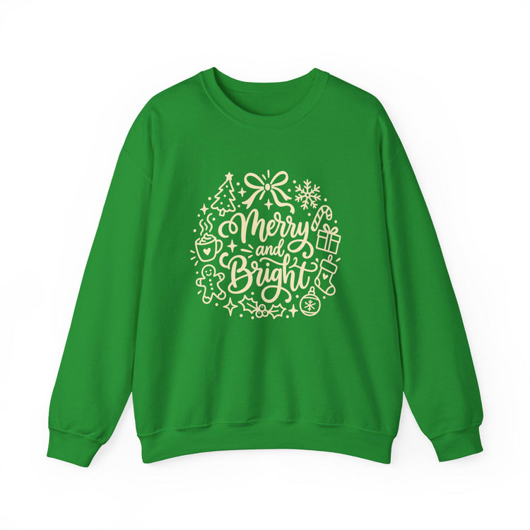 Merry and Bright Christmas Wreath Sweatshirt, Crewneck Holiday Sweater for Women
