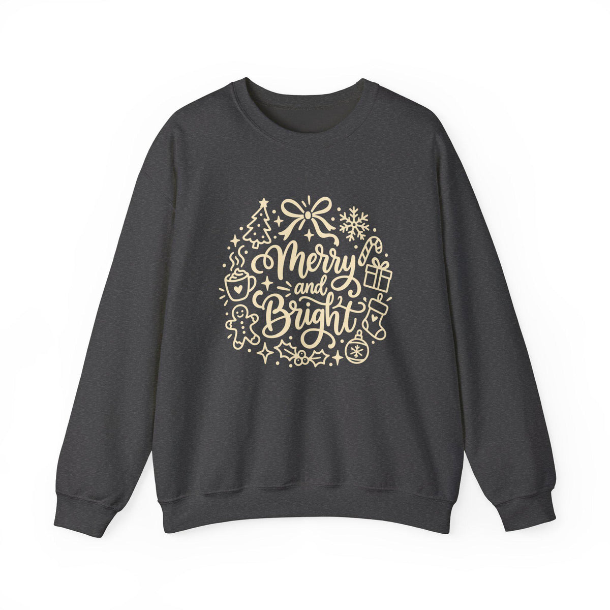 Merry and Bright Christmas Wreath Sweatshirt, Crewneck Holiday Sweater for Women