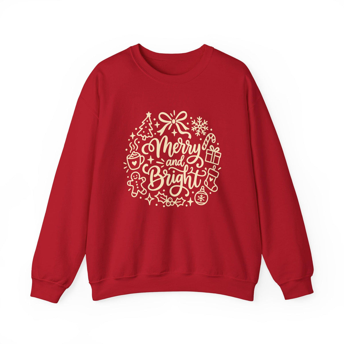 Merry and Bright Christmas Wreath Sweatshirt, Crewneck Holiday Sweater for Women