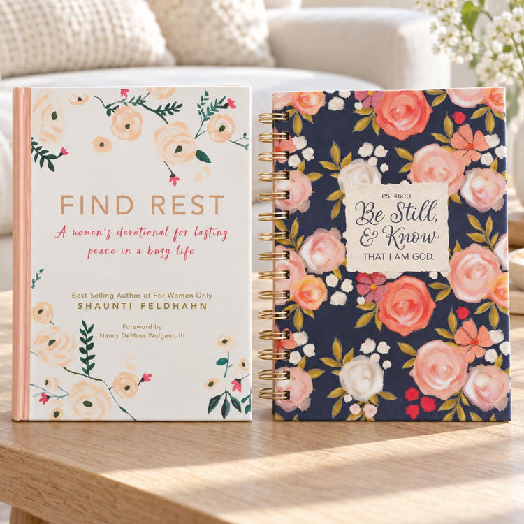 Find Rest Devotional & Be Still Journal Set, Floral Christian Gift for Women
