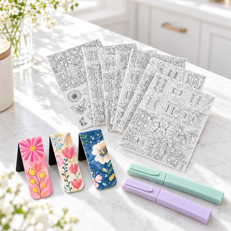 Colorable Bible Tabs, Floral Magnetic Bookmarks, 2 Highlighters
