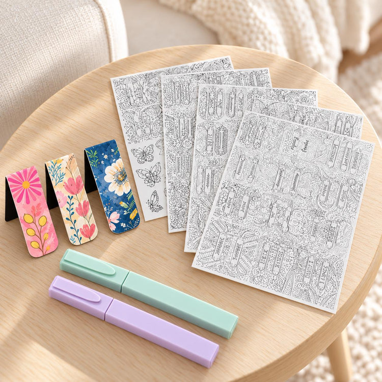Colorable Bible Tabs, Floral Magnetic Bookmarks, 2 Highlighters
