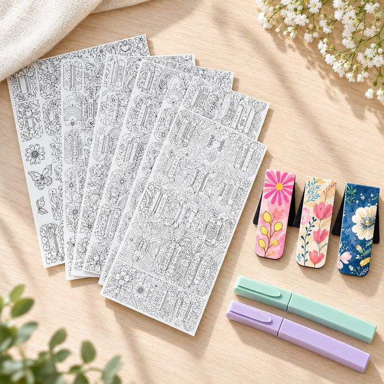 Colorable Bible Tabs, Floral Magnetic Bookmarks, 2 Highlighters