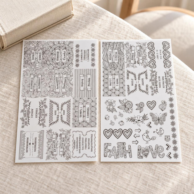 Colorable Bible Tabs, Floral Magnetic Bookmarks, 2 Highlighters