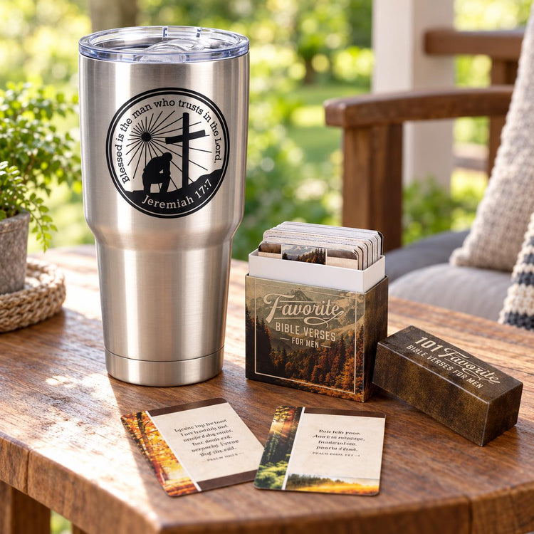 Man of God 30 oz Stainless Steel Tumbler Gift Set, Jeremiah 17:7, Christian Gift for Dad, Husband or Pastor