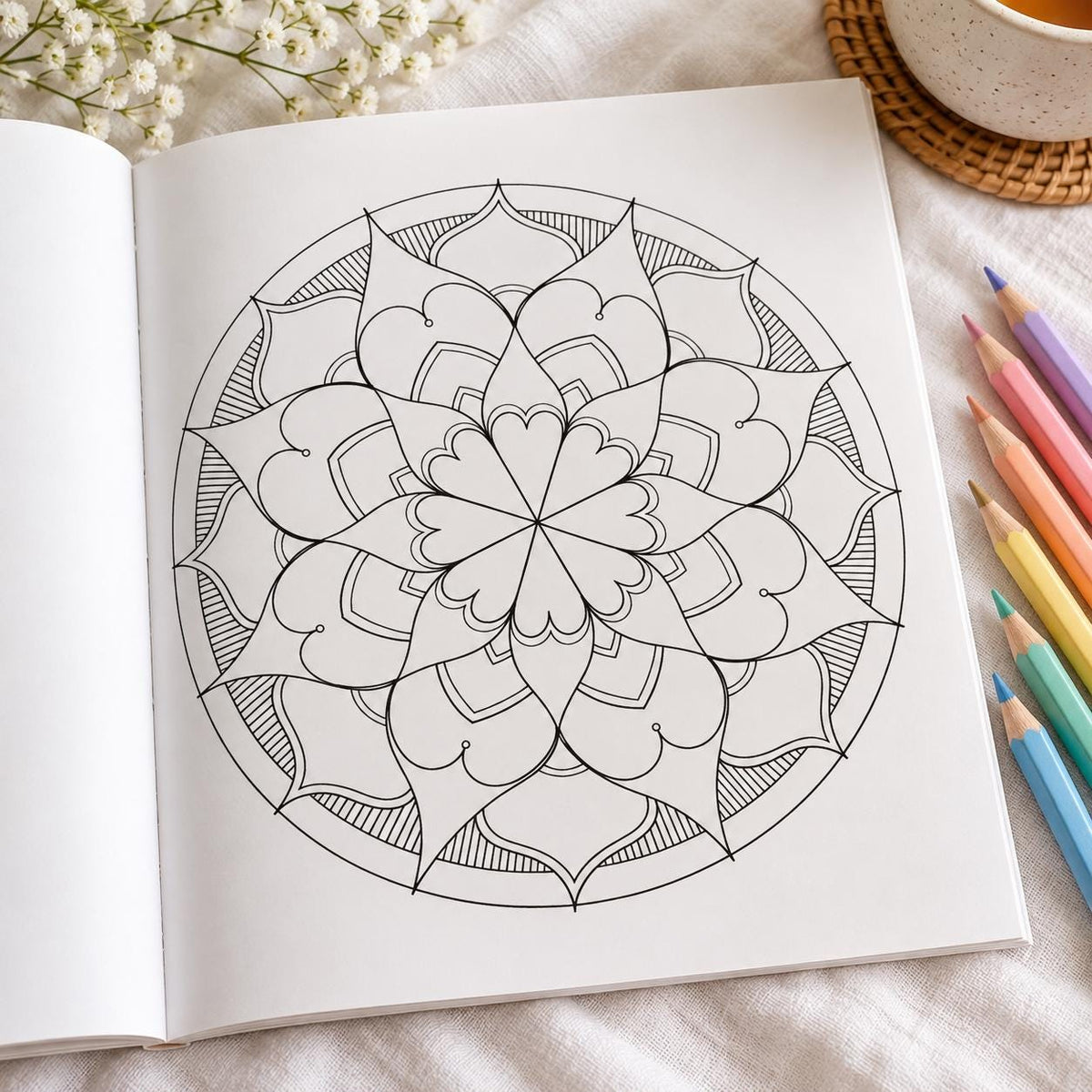 Chill & Unwind Adult Coloring Book, Floral Mandala, Heart Designs (Physical Book)