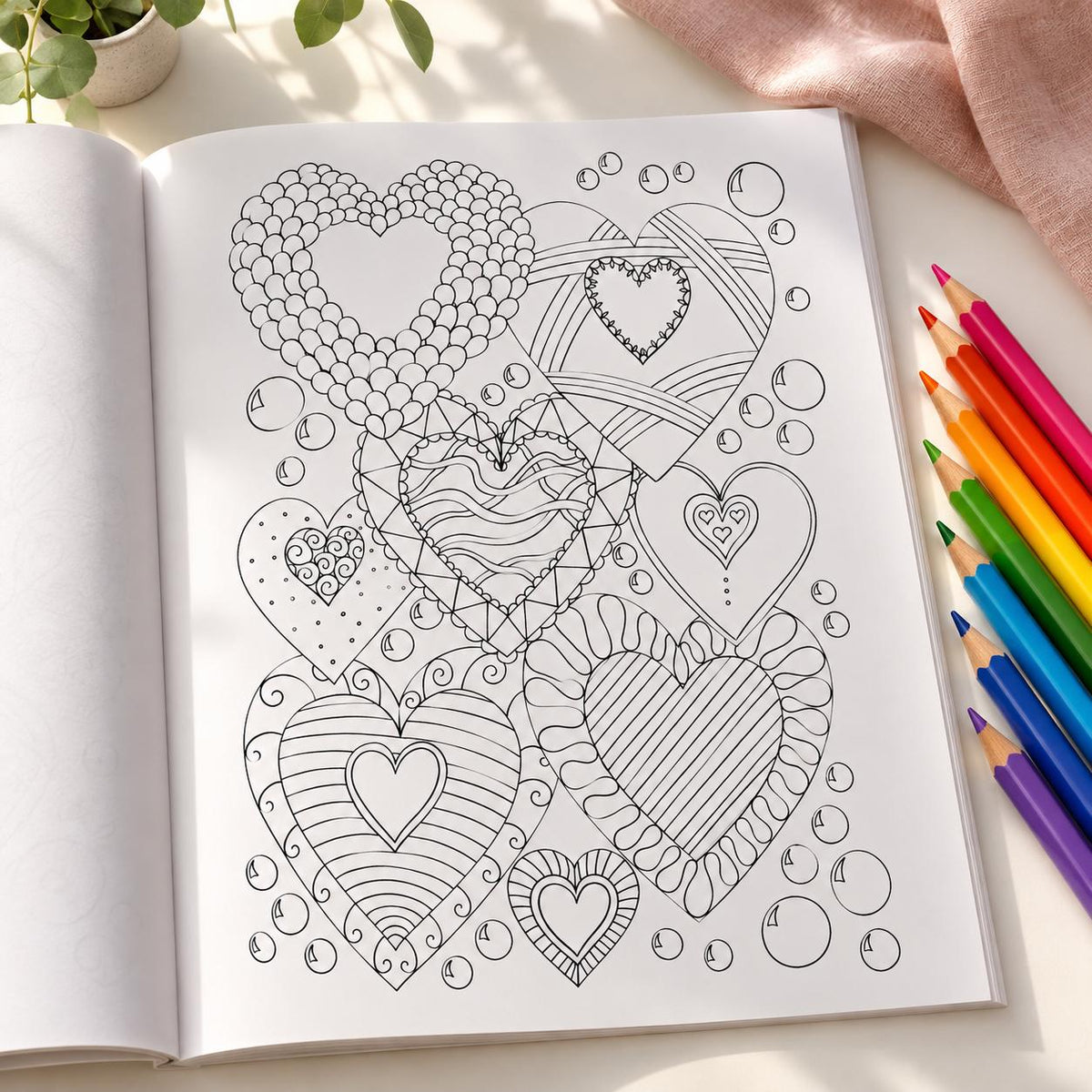 Chill & Unwind Adult Coloring Book, Floral Mandala, Heart Designs (Physical Book)