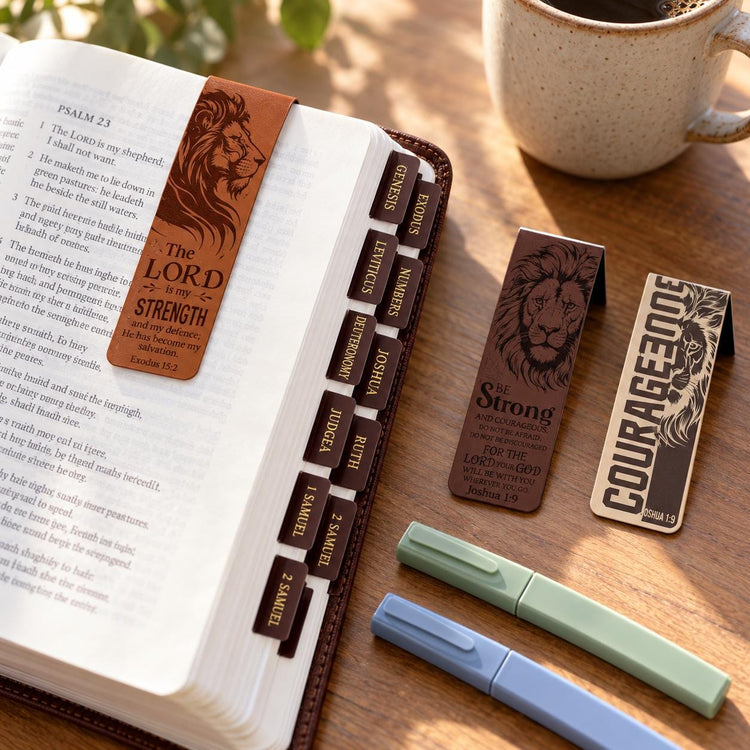 Men's Bible Study Set, Brown Gold Tabs, Magnetic Bookmarks, Highlighters (Christian Gift)