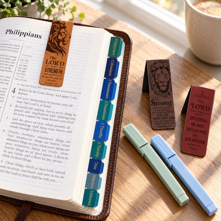 Men's Bible Study Set, Blue Teal Tabs, Scripture Bookmarks, Highlighters (Gift for Him)