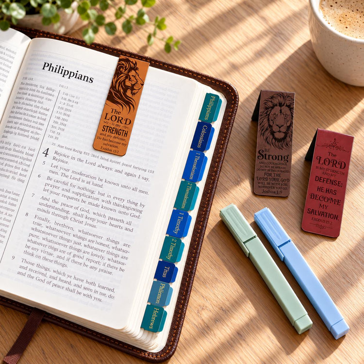Men's Bible Study Set, Blue Teal Tabs, Scripture Bookmarks, Highlighters (Gift for Him)