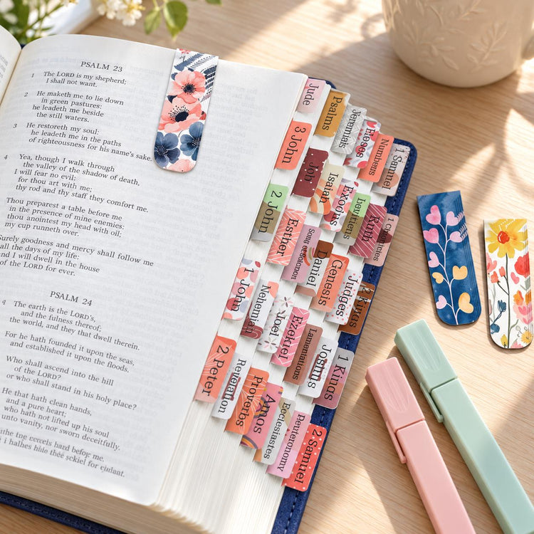 Boho Bible Study Set, Floral Magnetic Bookmarks, Patterned Tabs, Pastel Highlighters (Gift)