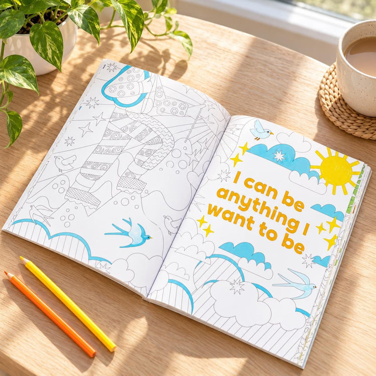 Good Vibes Coloring Book with 12 Mood Trackers, Positive Affirmations & Doodle Designs, Encouragement Gift