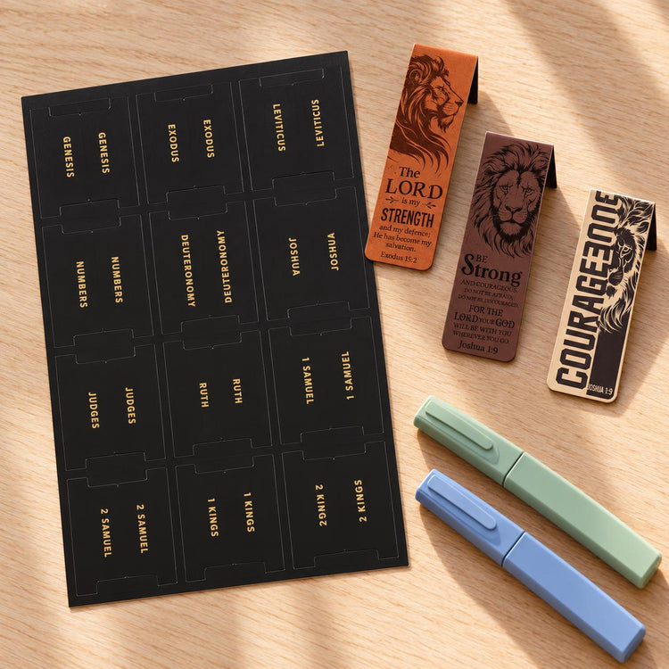 Men's Bible Study Set, Black Gold Tabs, Magnetic Bookmarks, Highlighters (Christian Gift)