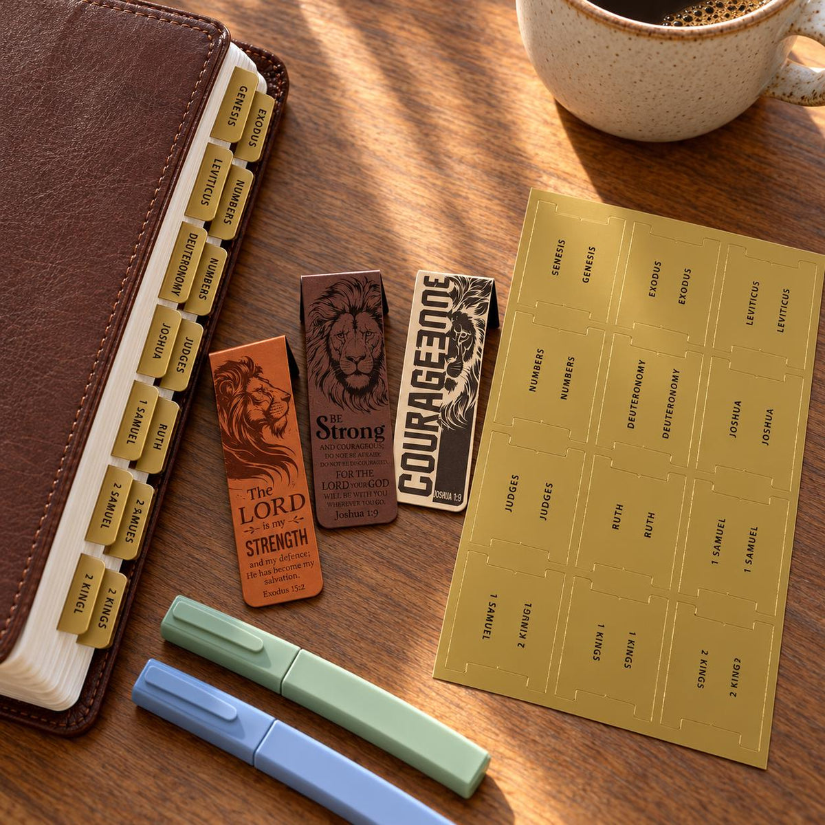 Mens Bible Study Set, Gold with Black Tabs, Magnetic Bookmarks, Highlighters (Christian Gift)