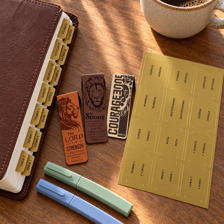 Mens Bible Study Set, Gold with Black Tabs, Magnetic Bookmarks, Highlighters (Christian Gift)